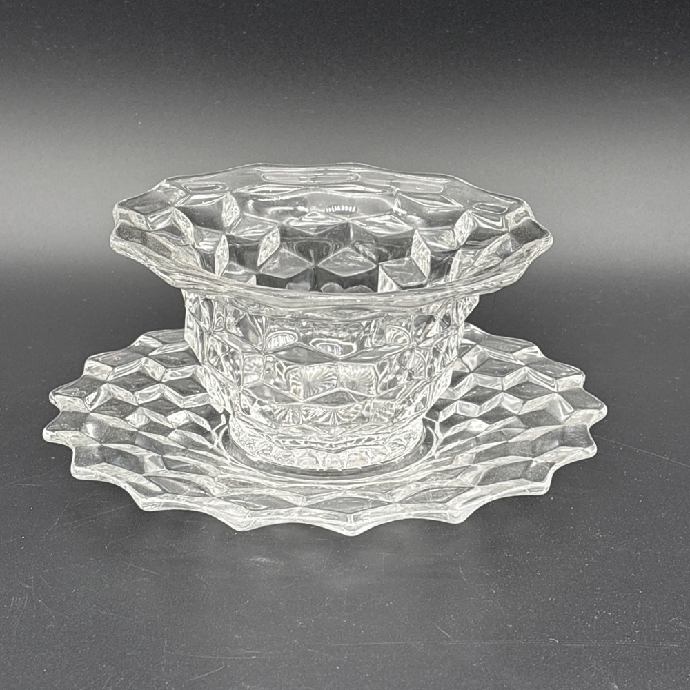 Vintage Fostoria American Clear Glass Mayonnaise Set - Bowl & Underplate 2pc